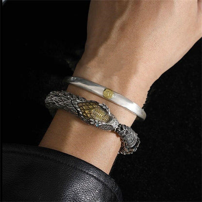 Unique Golden Head Oxidized Snake Bracelet with Blue Eyes |  Sterling Silver Oxidized Bracelet | Unisex