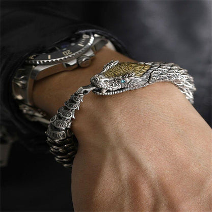 Unique Golden Head Oxidized Snake Bracelet with Blue Eyes |  Sterling Silver Oxidized Bracelet | Unisex