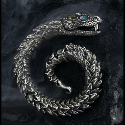 Unique Golden Head Oxidized Snake Bracelet with Blue Eyes |  Sterling Silver Oxidized Bracelet | Unisex