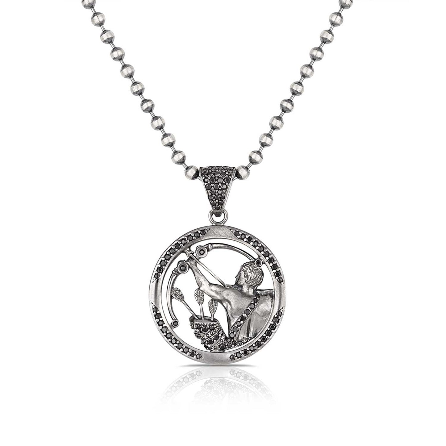Gental Gems by Karat Kings | Unique Sagittarius Zodiac Designed Pendant Studded with Black Zircons | Unisex  Sterling Silver Oxidized Pendant