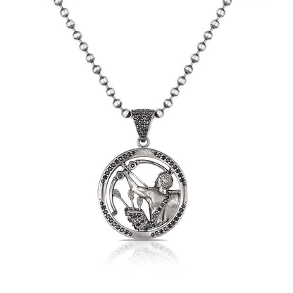 Gental Gems by Karat Kings | Unique Sagittarius Zodiac Designed Pendant Studded with Black Zircons | Unisex  Sterling Silver Oxidized Pendant