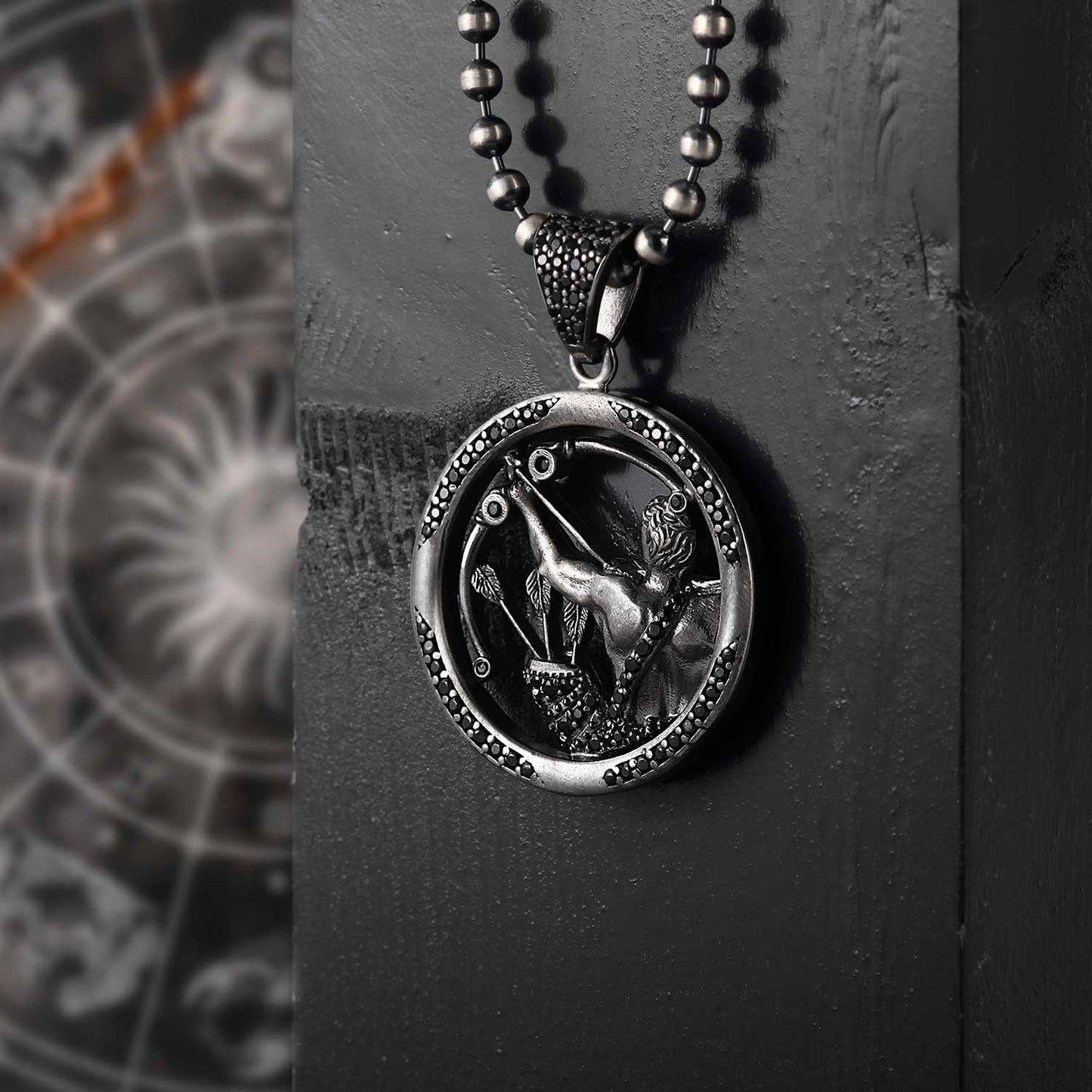 Gental Gems by Karat Kings | Unique Sagittarius Zodiac Designed Pendant Studded with Black Zircons | Unisex  Sterling Silver Oxidized Pendant