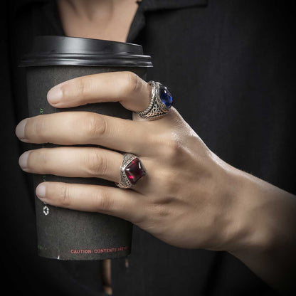 Gental Gems by Karat Kings | Unique Turkish Style Ring with S Sapphire |  Sterling Silver Oxidized Ring