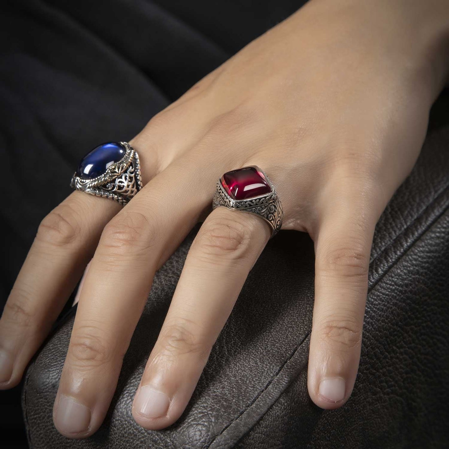 Gental Gems by Karat Kings | Unique Turkish Style Ring with S Sapphire |  Sterling Silver Oxidized Ring