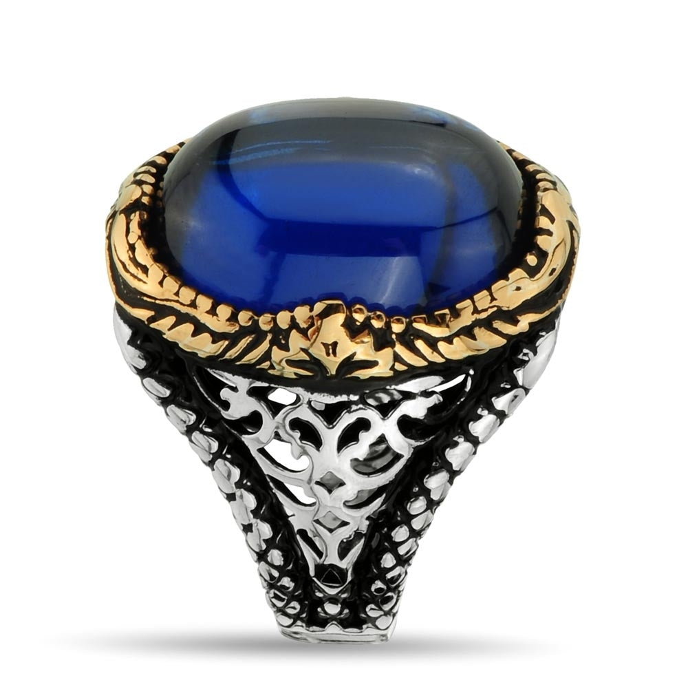 Gental Gems by Karat Kings | Unique Turkish Style Ring with S Sapphire |  Sterling Silver Oxidized Ring