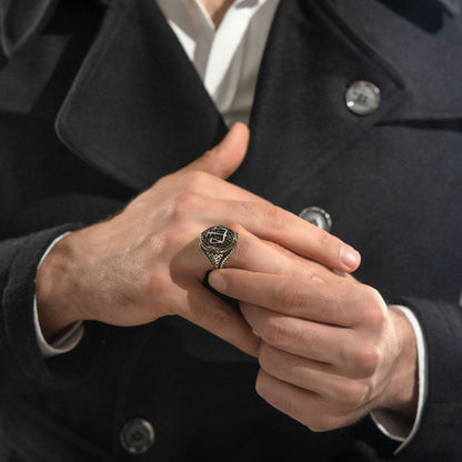 Gental Gems by Karat Kings | Unique Handmade Turkish Style Libra Zodiac Signet Ring for Librans |  Sterling Silver Oxidized Ring