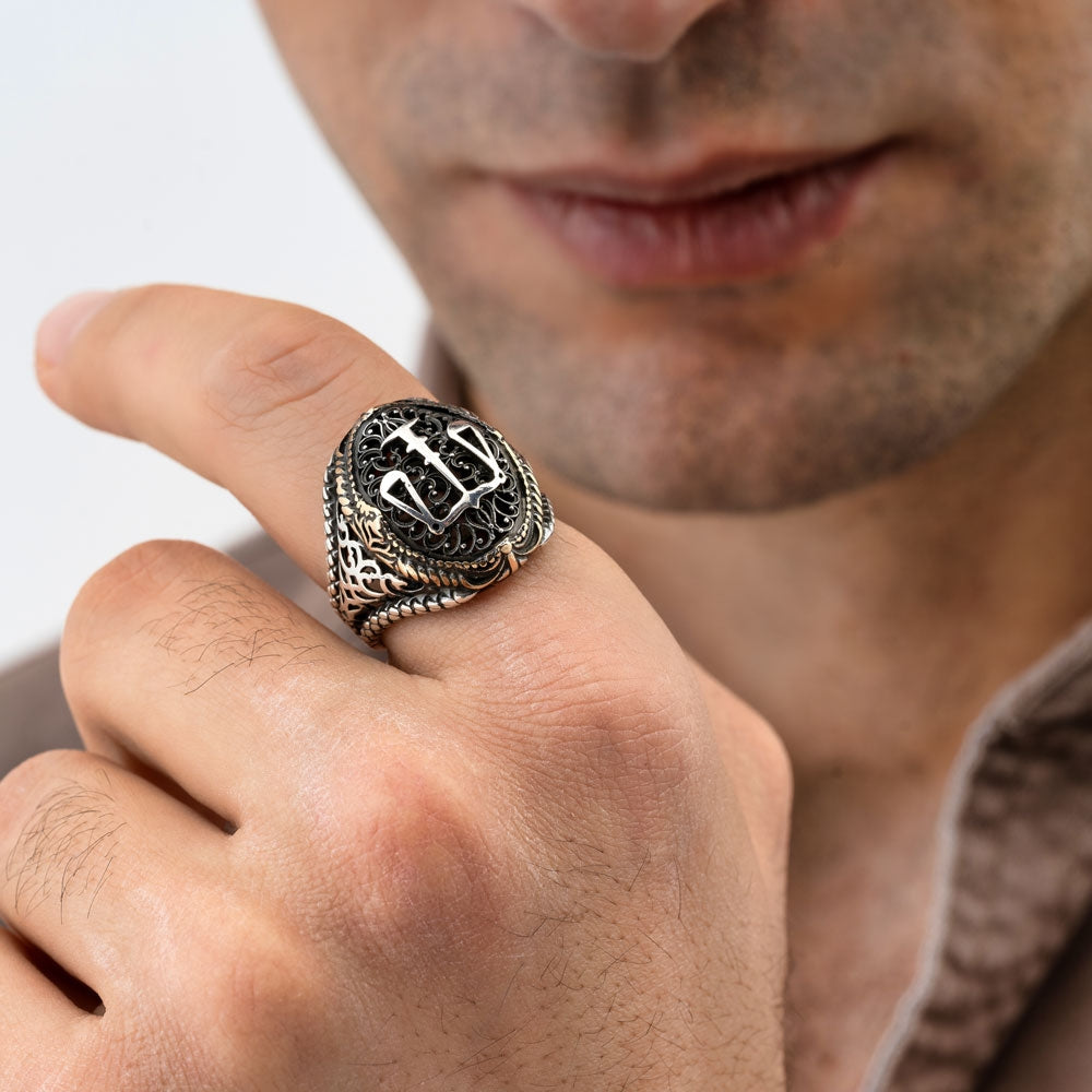 Gental Gems by Karat Kings | Unique Handmade Turkish Style Libra Zodiac Signet Ring for Librans |  Sterling Silver Oxidized Ring