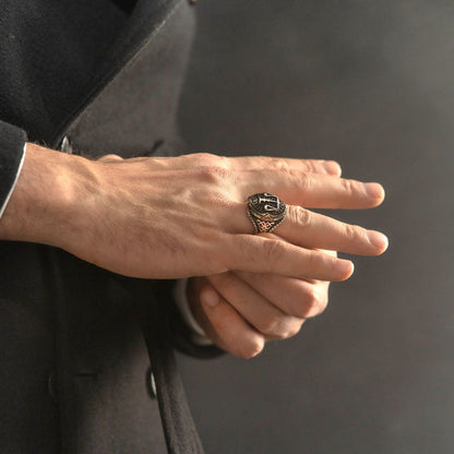 Gental Gems by Karat Kings | Unique Handmade Turkish Style Libra Zodiac Signet Ring for Librans |  Sterling Silver Oxidized Ring
