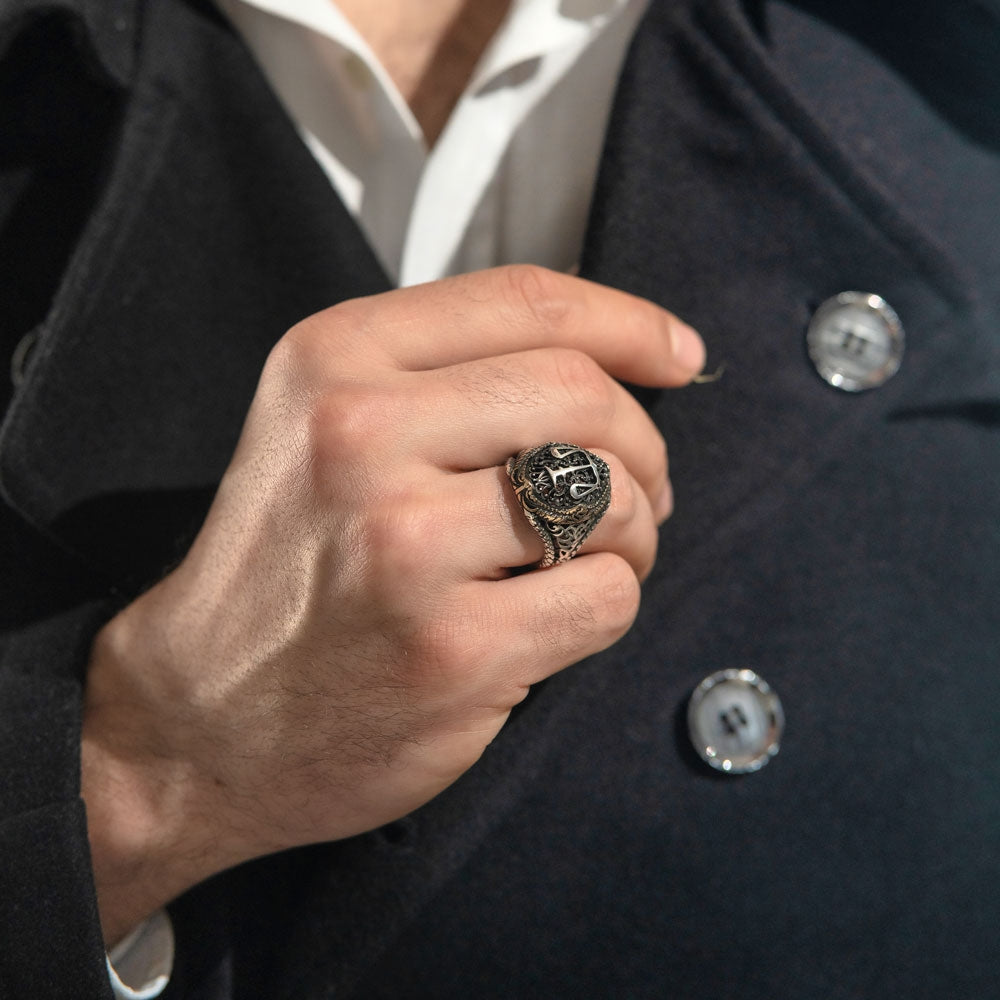 Gental Gems by Karat Kings | Unique Handmade Turkish Style Libra Zodiac Signet Ring for Librans |  Sterling Silver Oxidized Ring