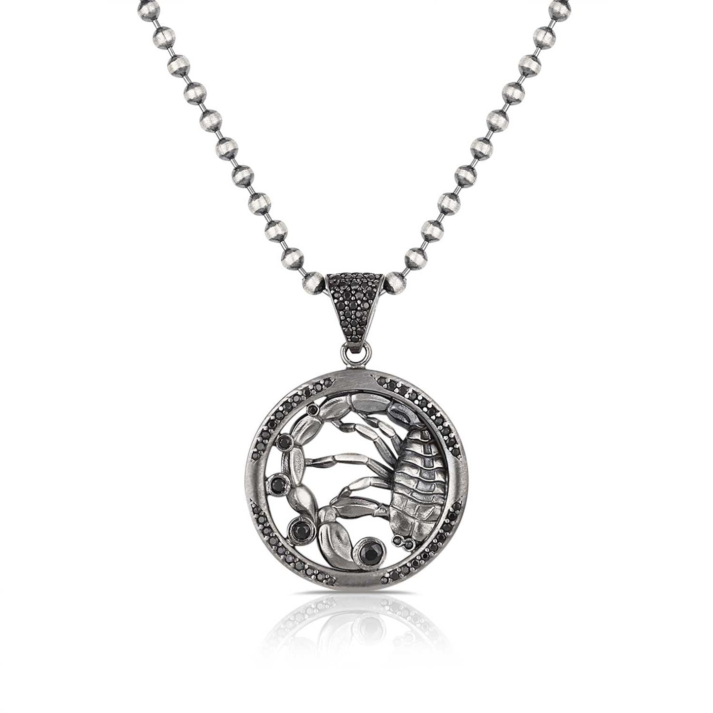 Gental Gems by Karat Kings | Unique Scorpio Zodiac Designed Pendant Studded with Black Zircons | Unisex  Sterling Silver Oxidized Pendant