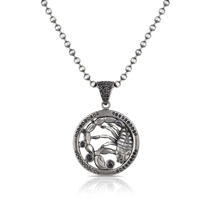 Gental Gems by Karat Kings | Unique Scorpio Zodiac Designed Pendant Studded with Black Zircons | Unisex  Sterling Silver Oxidized Pendant