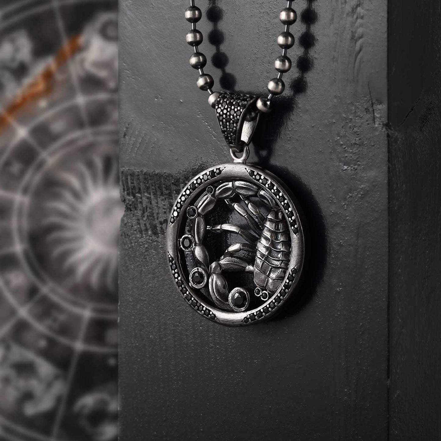 Gental Gems by Karat Kings | Unique Scorpio Zodiac Designed Pendant Studded with Black Zircons | Unisex  Sterling Silver Oxidized Pendant
