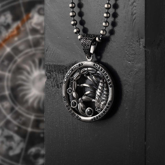 Gental Gems by Karat Kings | Unique Scorpio Zodiac Designed Pendant Studded with Black Zircons | Unisex  Sterling Silver Oxidized Pendant | Men's Jewelry | With Certificate of Authenticity and  Hallmark