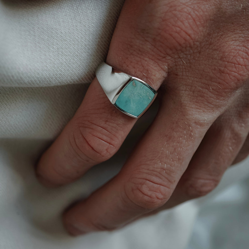 Gental Gems by Karat Kings | Unique Turkish  Style Ring with Natural Blue Turquoise |  Sterling Silver Oxidized Ring