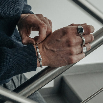 Gental Gems by Karat Kings | Adjustable Unique Knot Designed Bangle/kadaa/Handcuff for Men & Boys |  Sterling Silver Bracelet