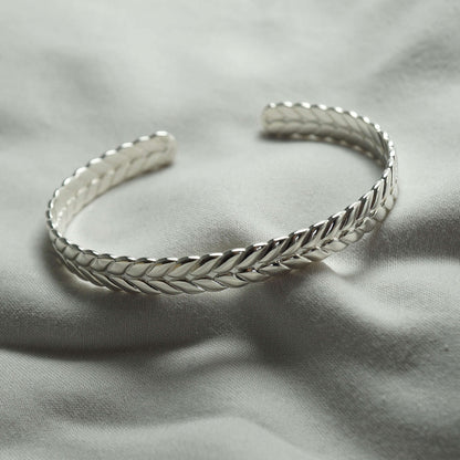 Gental Gems by Karat Kings | Adjustable Leaf Style Bangle/kadaa/Handcuff for Men & Boys |  Sterling Silver Bracelet