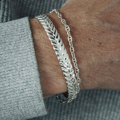 Gental Gems by Karat Kings | Adjustable Leaf Style Bangle/kadaa/Handcuff for Men & Boys |  Sterling Silver Bracelet