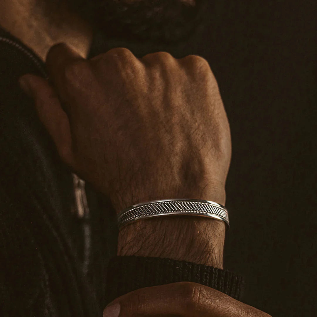 Gental Gems by Karat Kings | Unique Style Oxidized Sterling Silver Bangle/kadaa/Handcuff for Men & Boys |  Sterling Silver Bracelet