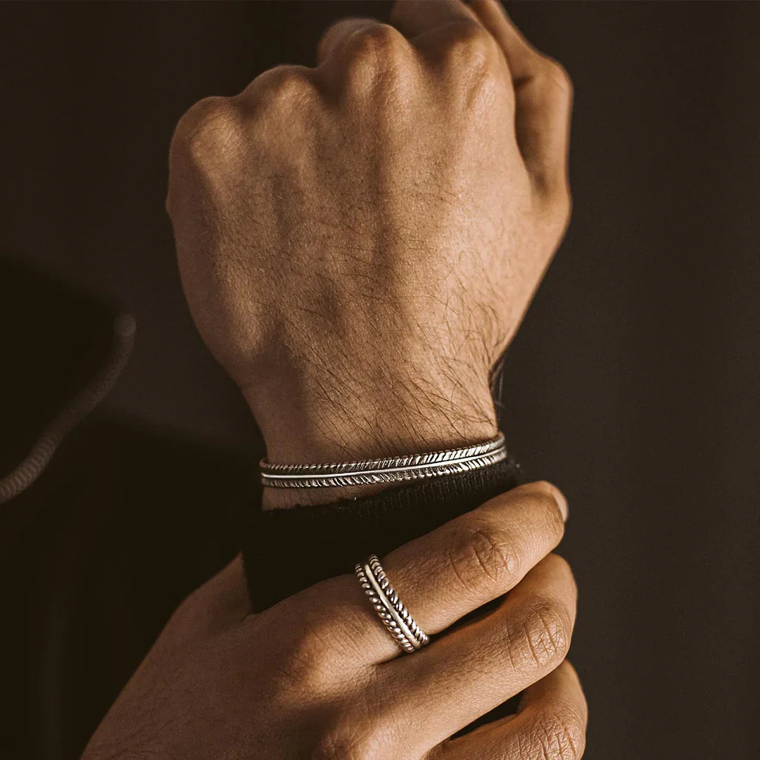 Gental Gems by Karat Kings | Unique Thin Feather Bangle/kadaa/Handcuff for Men & Boys |  Sterling Silver Bracelet