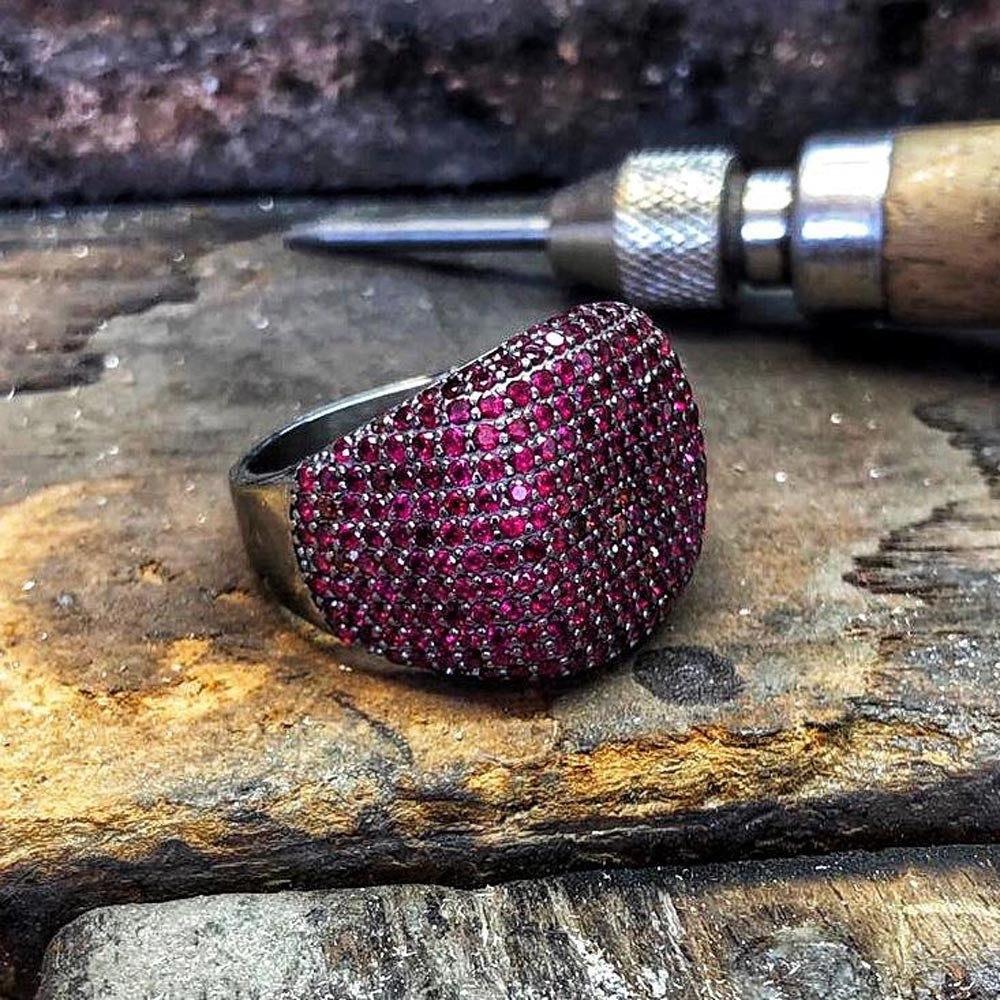Gental Gems by Karat Kings | Unique Handmade Turkish Style Ring Studded with AAA+ Ruby Stones |   Sterling Silver Ring