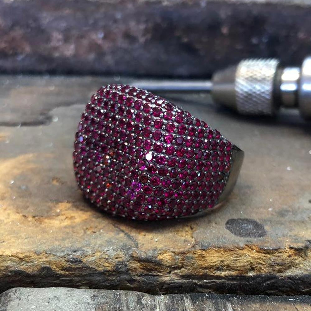 Gental Gems by Karat Kings | Unique Handmade Turkish Style Ring Studded with AAA+ Ruby Stones |   Sterling Silver Ring