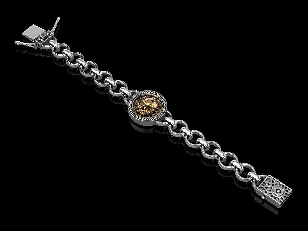 Gental Gems by Karat Kings | Unique Designed Skull Bracelet for Men | Biker Bracelet for Men |  Sterling Silver Bracelet