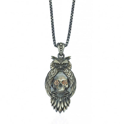 Gental Gems by Karat Kings | Unique Designed Owl with Skull Pendant for Men |  Sterling Silver Oxidized Pendant | Men's Jewelry | With Certificate of Authenticity and  Hallmark