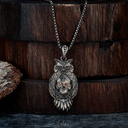 Gental Gems by Karat Kings | Unique Designed Owl with Skull Pendant for Men |  Sterling Silver Oxidized Pendant | Men's Jewelry | With Certificate of Authenticity and  Hallmark