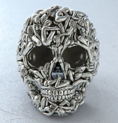 Gental Gems by Karat Kings | Unique Designed Women's Body Skull Ring |  Sterling Silver Oxidized Ring