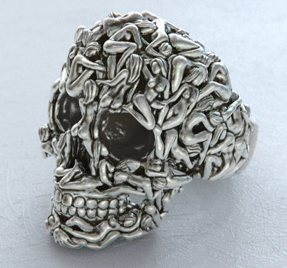 Gental Gems by Karat Kings | Unique Designed Women's Body Skull Ring |  Sterling Silver Oxidized Ring