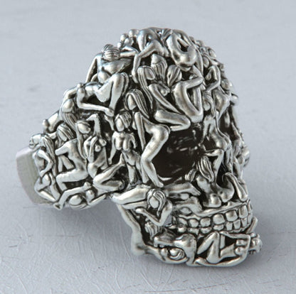 Gental Gems by Karat Kings | Unique Designed Women's Body Skull Ring |  Sterling Silver Oxidized Ring