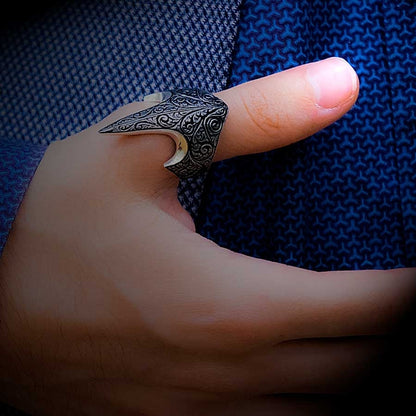 Gental Gems by Karat Kings | Unique Turkish Style Signet Thumb Ring |  Sterling Silver Oxidized Ring