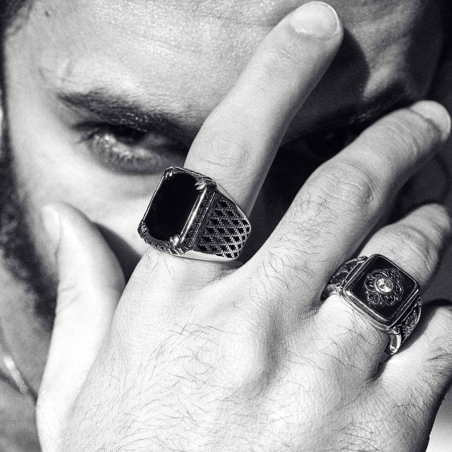 Gental Gems by Karat Kings | Unique Turkish Style Ring with Natural Black Onyx |  Sterling Silver Oxidized Ring