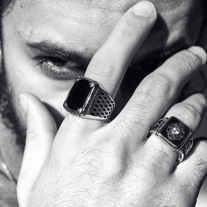 Gental Gems by Karat Kings | Unique Turkish Style Ring with Natural Black Onyx |  Sterling Silver Oxidized Ring