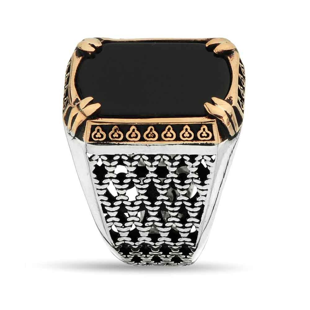 Gental Gems by Karat Kings | Unique Turkish Style Ring with Natural Black Onyx |  Sterling Silver Oxidized Ring