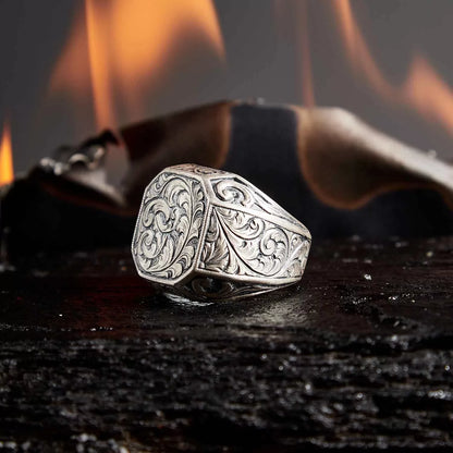 Gental Gems by Karat Kings | Exclusive Hand Engraved Ring for Men, Oxidized Sterling Silver  Ring | Jewellery for Men| With Certificate of Authenticity and  Hallmark