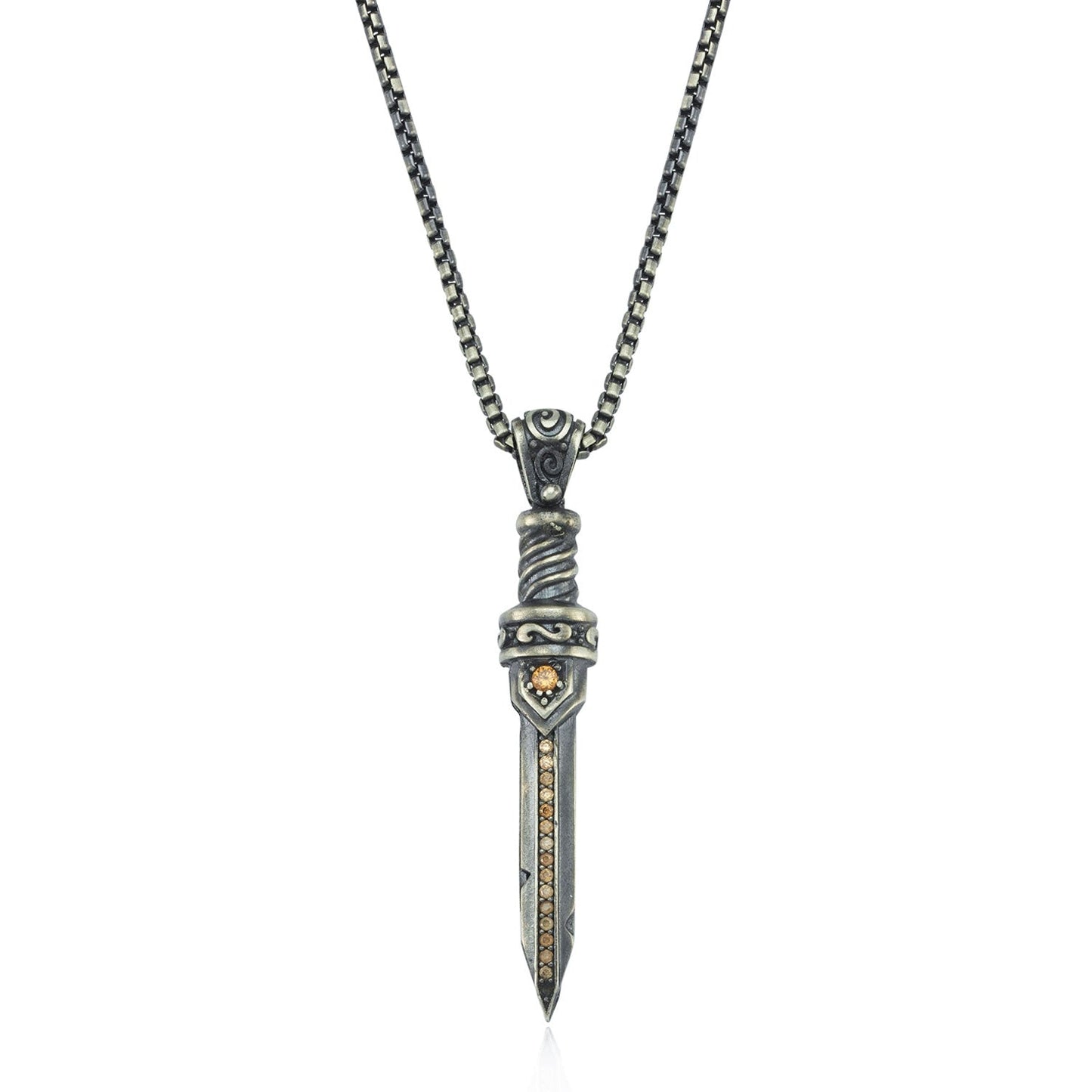 Gental Gems by Karat Kings | Unique Designed Sword Pendant Studded with Cubic Zircons for Men |  Sterling Silver Oxidized Pendant | Men's Jewelry | With Certificate of Authenticity and  Hallmark