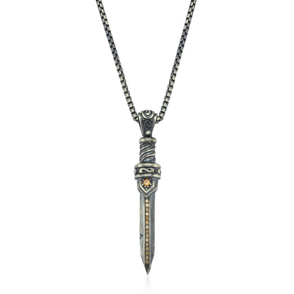 Gental Gems by Karat Kings | Unique Designed Sword Pendant Studded with Cubic Zircons for Men |  Sterling Silver Oxidized Pendant | Men's Jewelry | With Certificate of Authenticity and  Hallmark