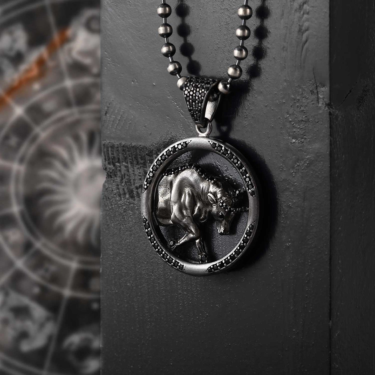 Gental Gems by Karat Kings | Unique Taurus Zodiac Designed Pendant Studded with Black Zircons | Unisex  Sterling Silver Oxidized Pendant | Men's Jewelry | With Certificate of Authenticity and  Hallmark