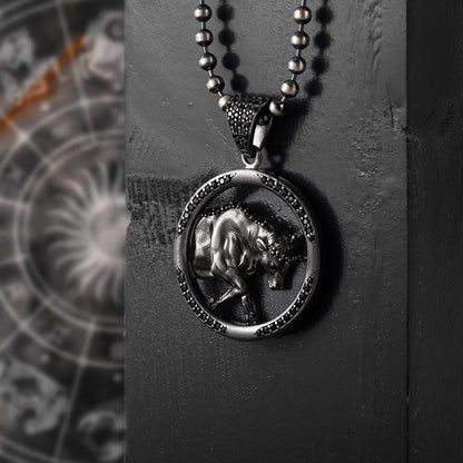 Gental Gems by Karat Kings | Unique Taurus Zodiac Designed Pendant Studded with Black Zircons | Unisex  Sterling Silver Oxidized Pendant | Men's Jewelry | With Certificate of Authenticity and  Hallmark