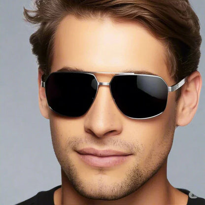 Black & Grey Stainless Steel Frame Sunglasses for Men