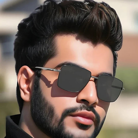 Stainless Steel Frame Black Lenses Sunglasses for Men