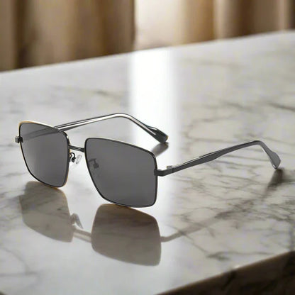 Stainless Steel Frame Black Lenses Sunglasses for Men