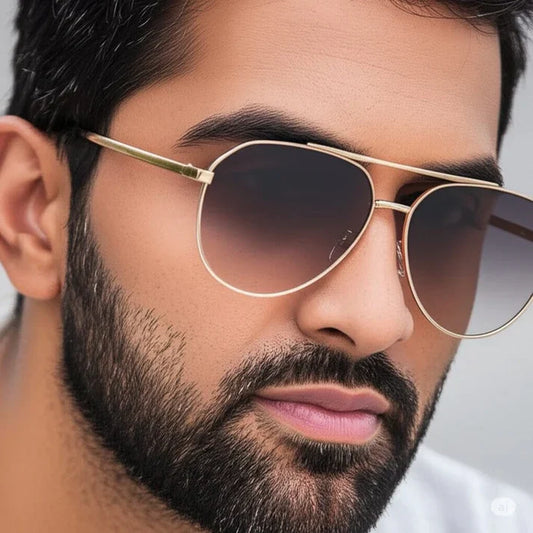 Gold Frame with Gradient Tea Lens Sunglasses