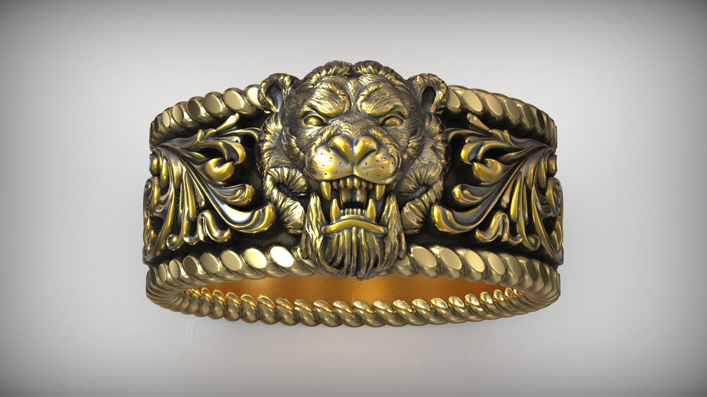 Gental Gems by Karat Kings | Unique Designed Solid 3D Tiger Face Band Ring |  Sterling Silver Oxidized Ring | Men's Jewelry | With Certificate of Authenticity and  Hallmark