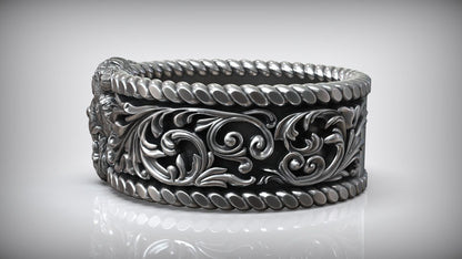 Gental Gems by Karat Kings | Unique Designed Solid 3D Tiger Face Band Ring |  Sterling Silver Oxidized Ring | Men's Jewelry | With Certificate of Authenticity and  Hallmark