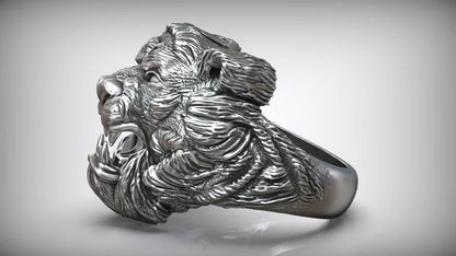 Gental Gems by Karat Kings | Unique Designed Solid Ferocious 3D Tiger Face Ring |  Sterling Silver Oxidized Ring | Men's Jewelry | With Certificate of Authenticity and  Hallmark