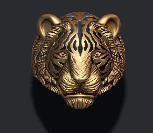 Gental Gems by Karat Kings | Unique Designed Tiger Face Ring |  Gold Micron Plated  Sterling Silver Oxidized Ring | Men's Jewelry | With Certificate of Authenticity and  Hallmark