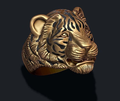 Gental Gems by Karat Kings | Unique Designed Tiger Face Ring |  Gold Micron Plated  Sterling Silver Oxidized Ring | Men's Jewelry | With Certificate of Authenticity and  Hallmark