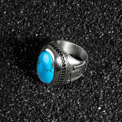 Gental Gems by Karat Kings | Unique Handmade Turkish Style Custom Name Initial Letter Ring with Natural Irani Turquoise (Firoza) |  Sterling Silver Oxidized Ring